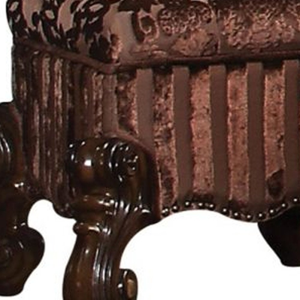 22" Chocolate Fabric Damask Footstool
