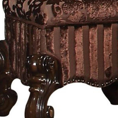 22" Chocolate Fabric Damask Footstool