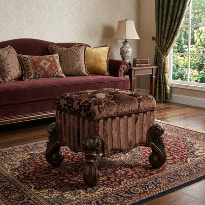 22" Chocolate Fabric Damask Footstool