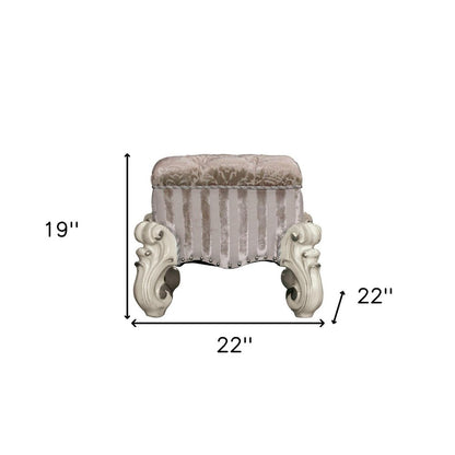 22" Ivory and Bone Fabric Floral Tufted Vanity Chair