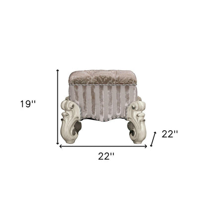 22" Ivory and Bone Fabric Floral Tufted Vanity Chair