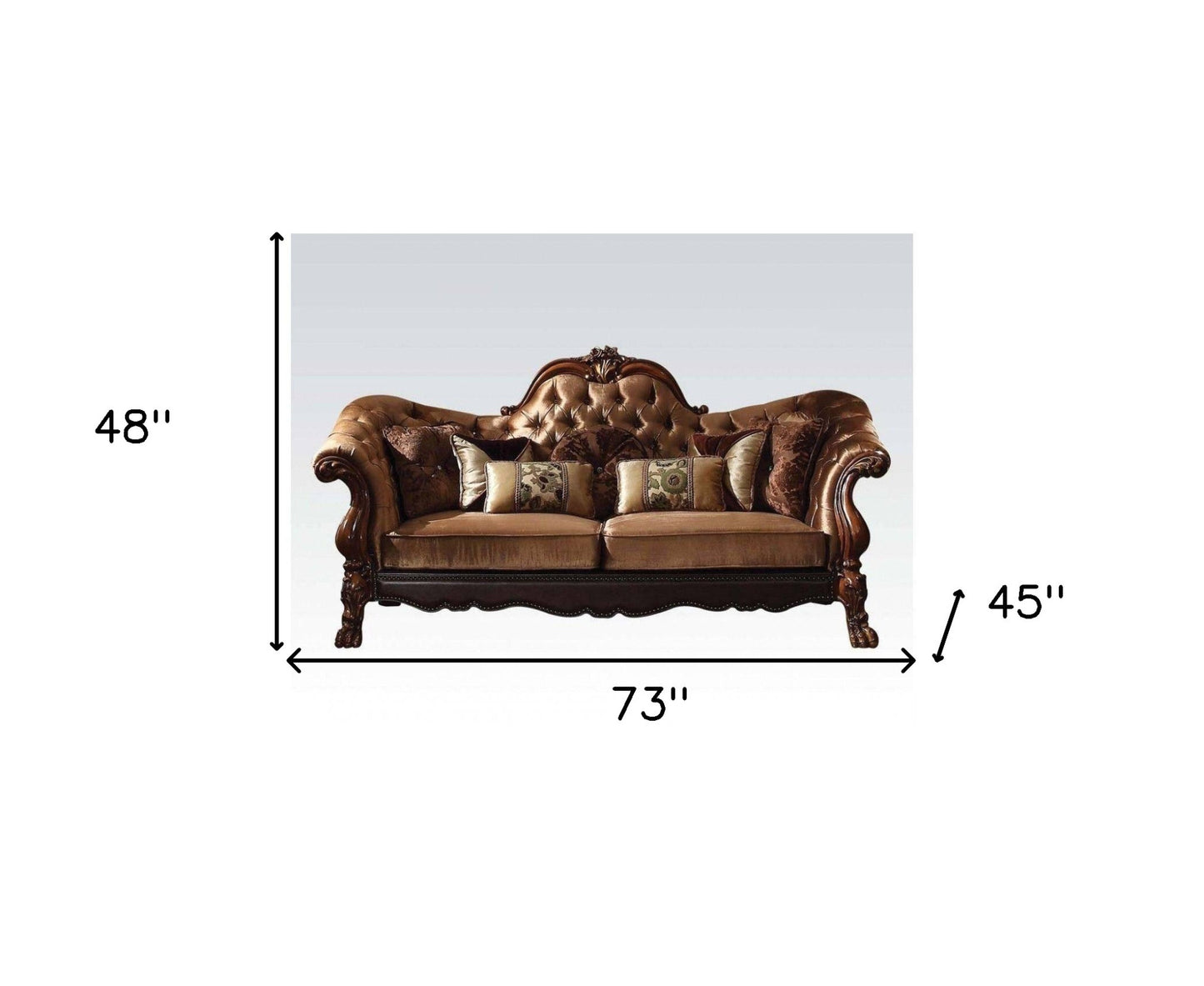 73" Dark Brown And Brown Velvet Loveseat and Toss Pillows