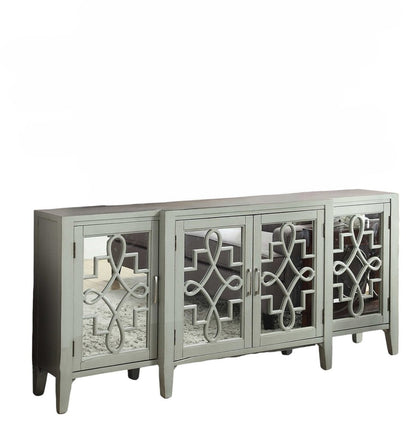 72" Gray And Silver Mirrored Wood Distressed Solid Console Table