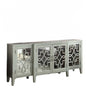 72" Black and Silver Mirrored Solid Wood and Glass Distressed Solid Console Table