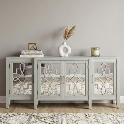 72" Gray and Silver Mirrored Wood and Glass Distressed Solid Console Table