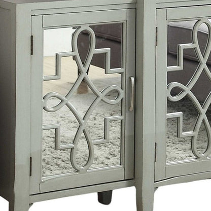72" Gray And Silver Mirrored Wood Distressed Solid Console Table