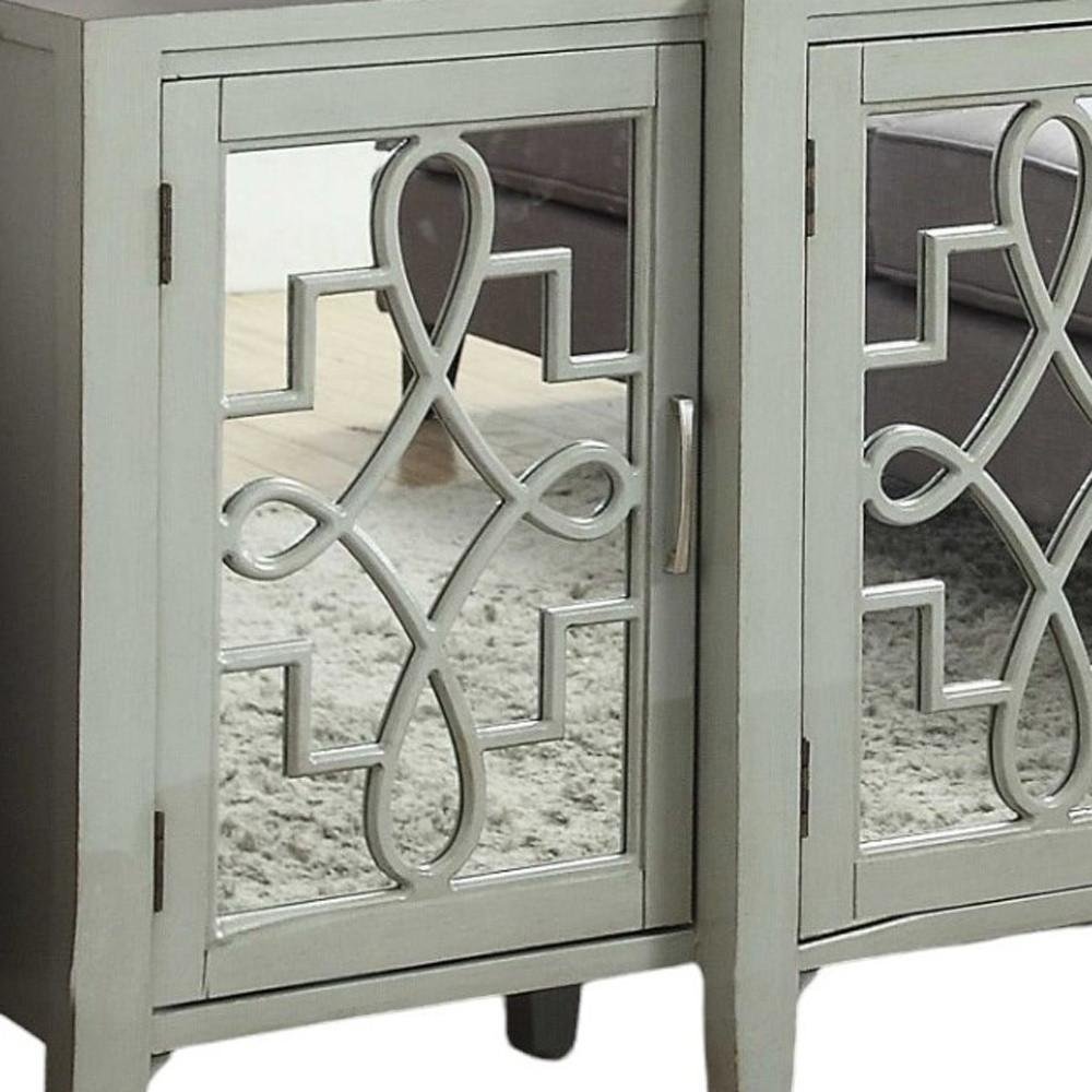 72" Gray and Silver Mirrored Wood and Glass Distressed Solid Console Table