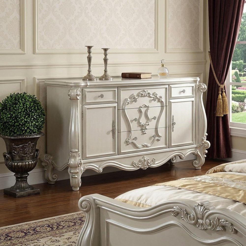 38" White Solid Wood Six Drawer Combo Dresser