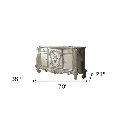 38" Bone Carved Scrollwork Solid Wood Two Door Five Drawer Combo Dresser