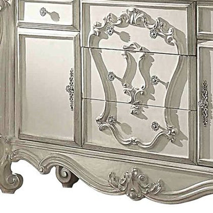 70" Cherry Oak Solid Wood Five Drawer Combo Dresser