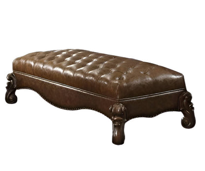 65" Brown Tufted Faux Leather And Polyresin Upholstered Bench