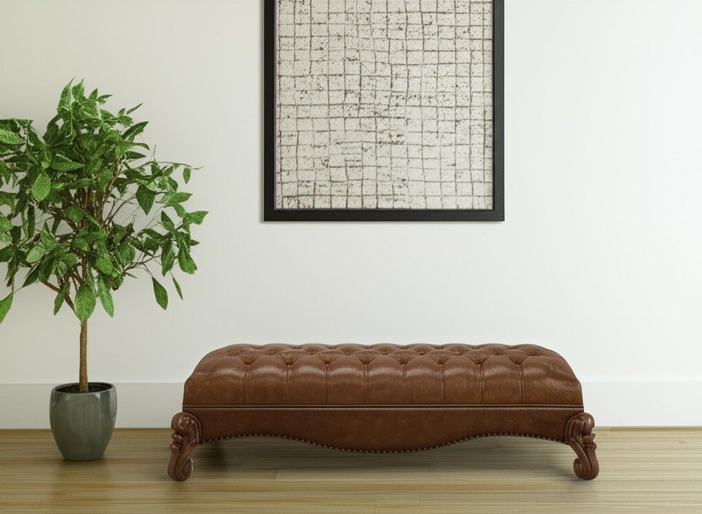 65" Brown Tufted Faux Leather And Polyresin Upholstered Bench