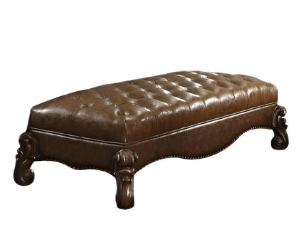 65" Brown Tufted Faux Leather And Polyresin Upholstered Bench