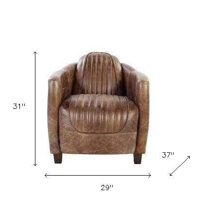 29" Brown Faux Leather Distressed Barrel Chair