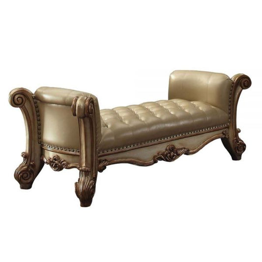 74" Brown and Dark Brown Upholstered Faux Leather Bench