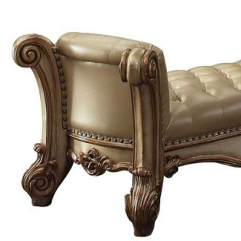 74" Brown and Dark Brown Upholstered Faux Leather Bench