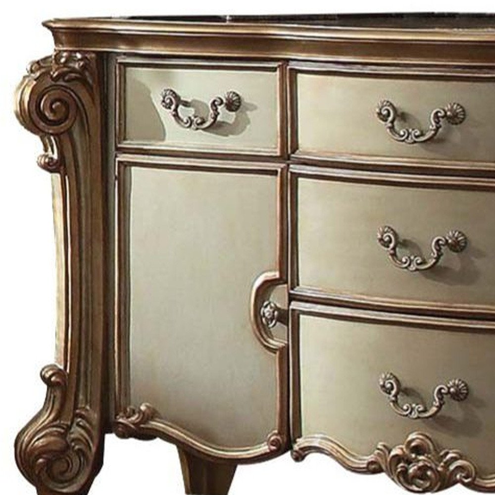 38" Bone Carved Scrollwork Solid Wood Two Door Five Drawer Combo Dresser