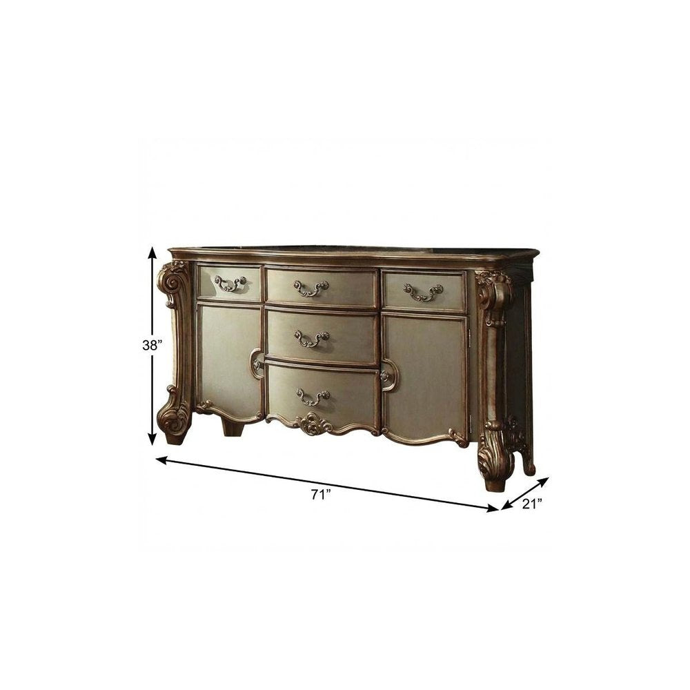 38" Bone Carved Scrollwork Solid Wood Two Door Five Drawer Combo Dresser