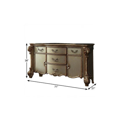 38" Bone Carved Scrollwork Solid Wood Two Door Five Drawer Combo Dresser