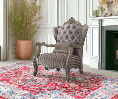 34" Golden Brown and Chocolate Velvet Tufted Arm Chair And Toss Pillow