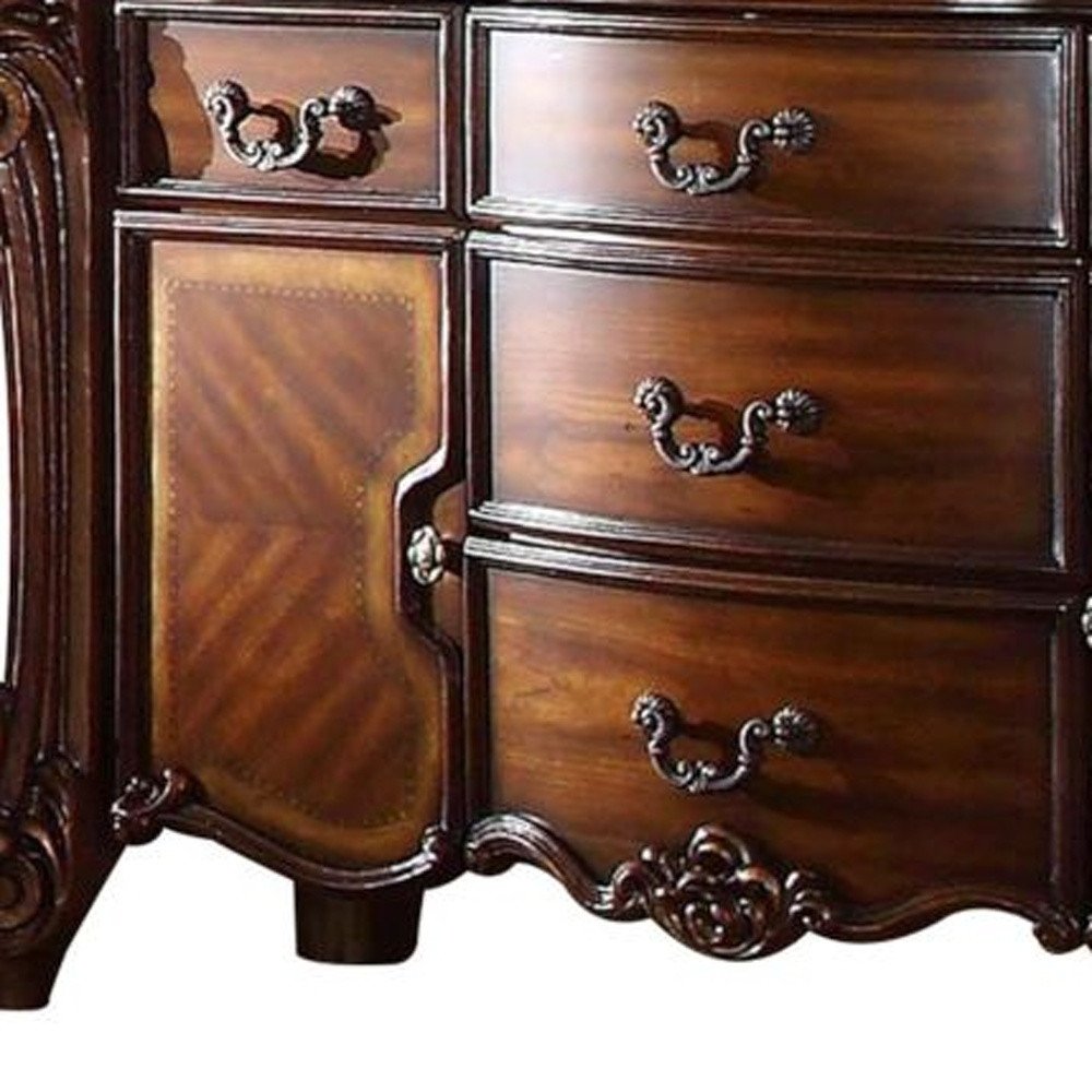 38" Bone Carved Scrollwork Solid Wood Two Door Five Drawer Combo Dresser