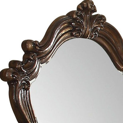 47" Brown Crowned Top Solid Wood Framed Mounted Dresser Mirror