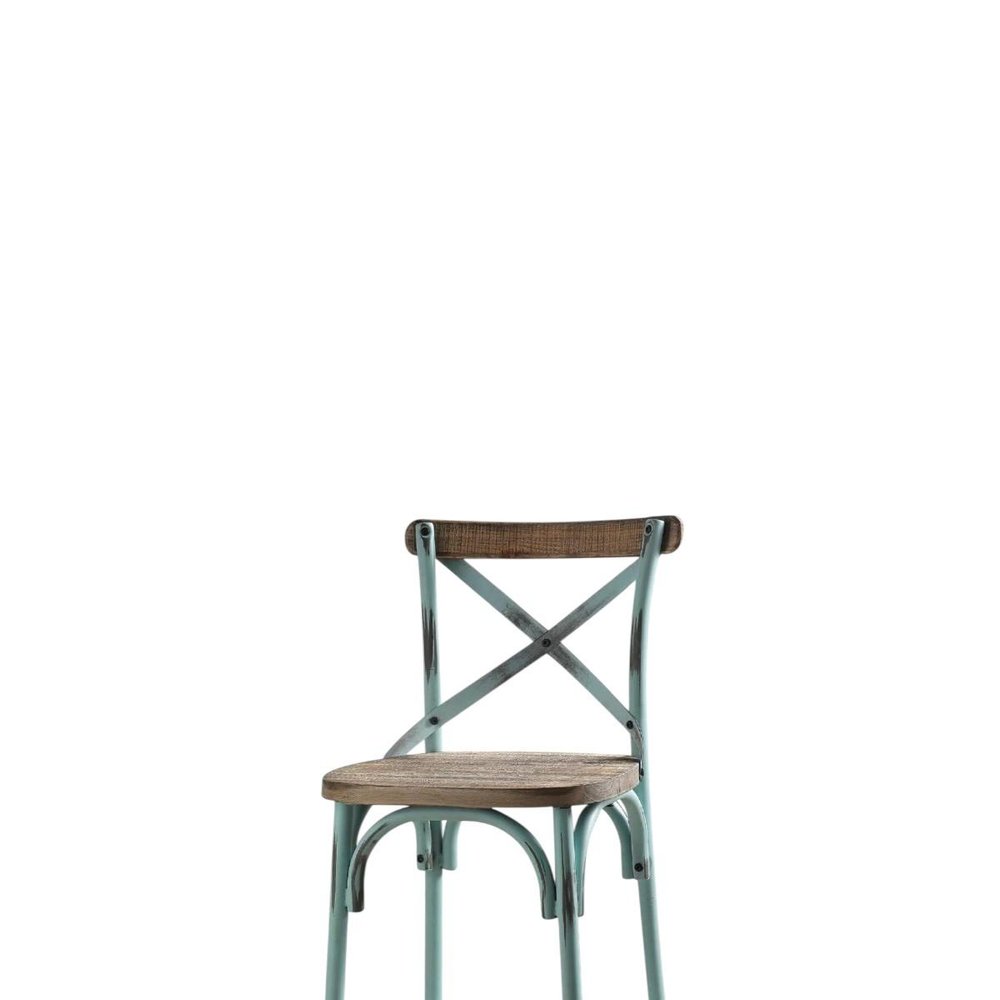 21" Brown And Sky Blue Solid Wood And Metal Bar Chair