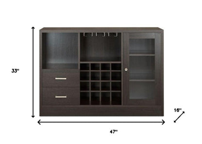 47" Espresso Solid Wood Frame With Five Shelves And Two Drawers
