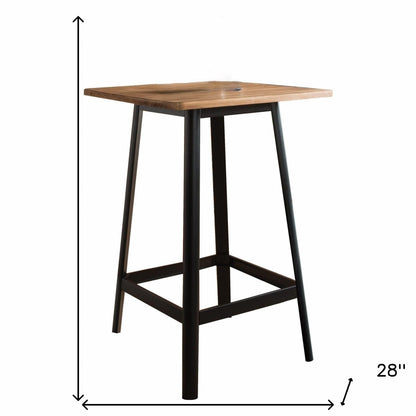 28" Natural and Black Square Solid Wood and Brass Bar Table