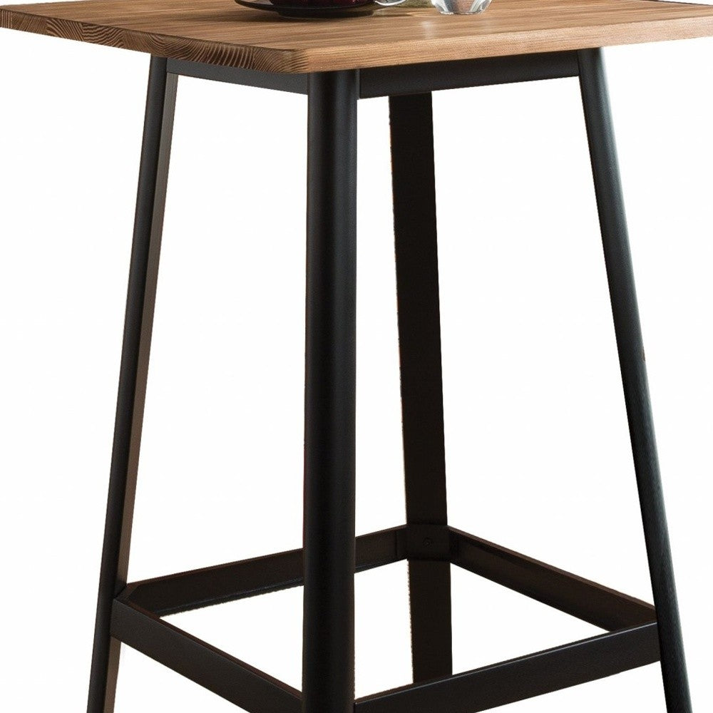 28" Natural and Black Square Solid Wood and Brass Bar Table