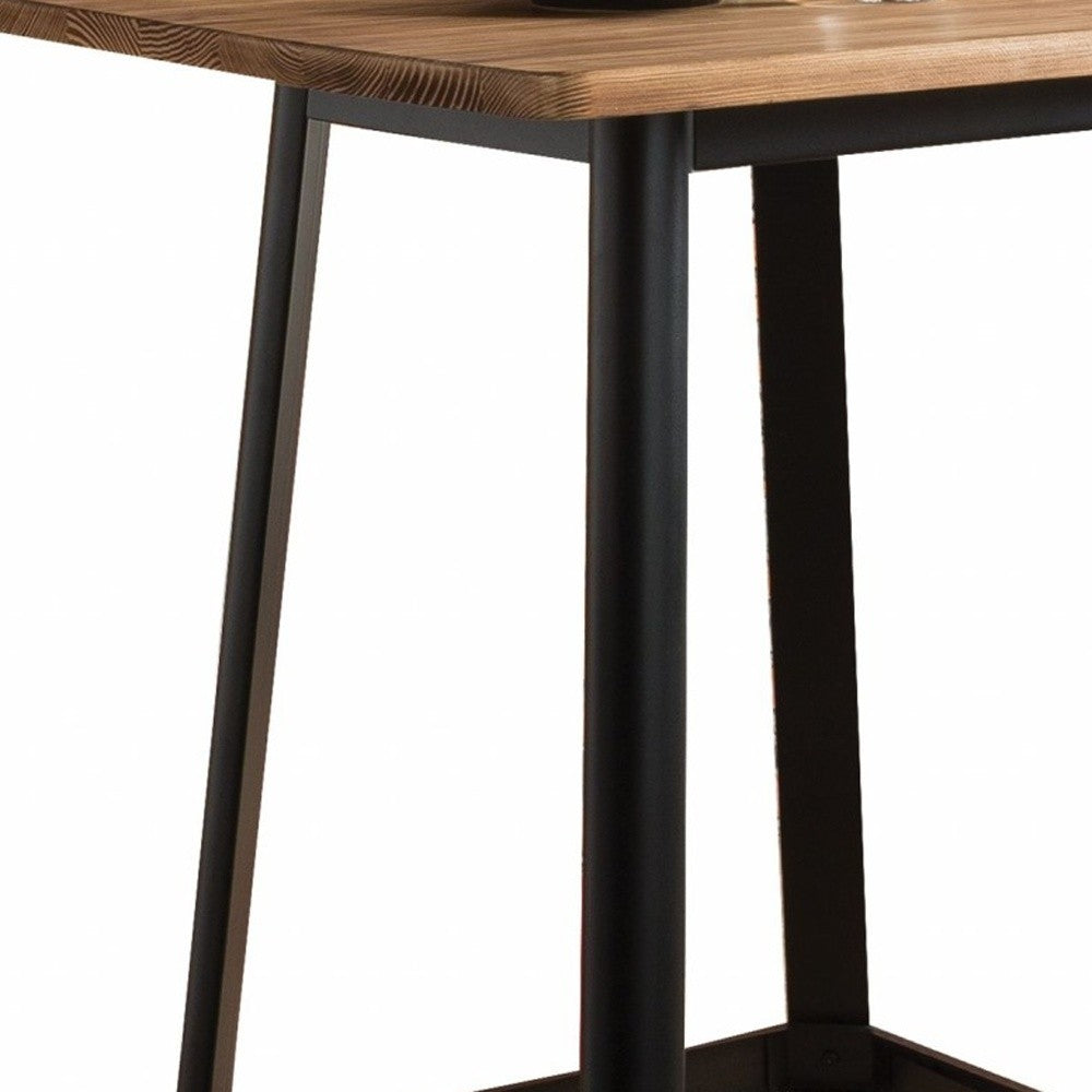 28" Natural and Black Square Solid Wood and Brass Bar Table