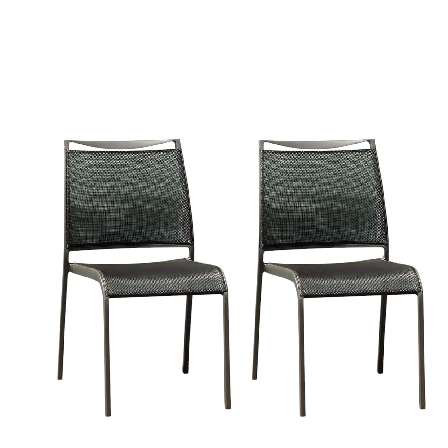 Set of Two Gray Metal Dining Side Chairs