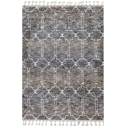 3' X 5' Brown White and Gray Geometric Area Rug With Fringe