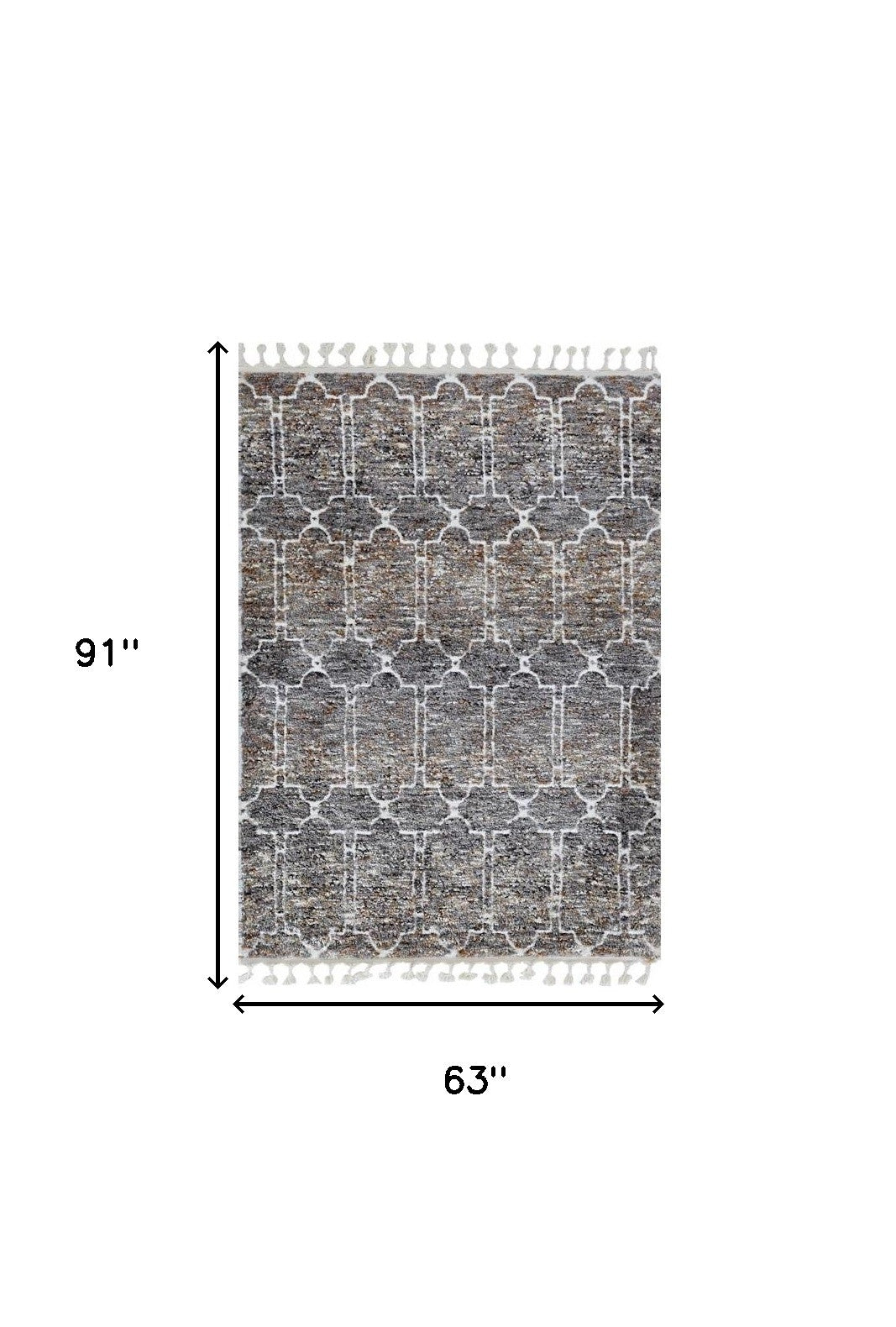 3' X 5' Brown White and Gray Geometric Area Rug With Fringe