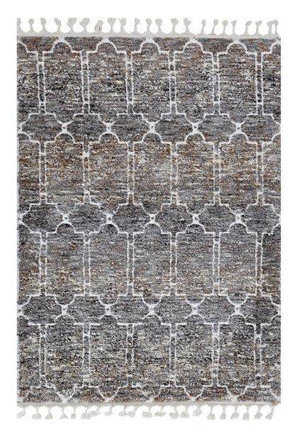 3' X 5' Brown White and Gray Geometric Area Rug With Fringe