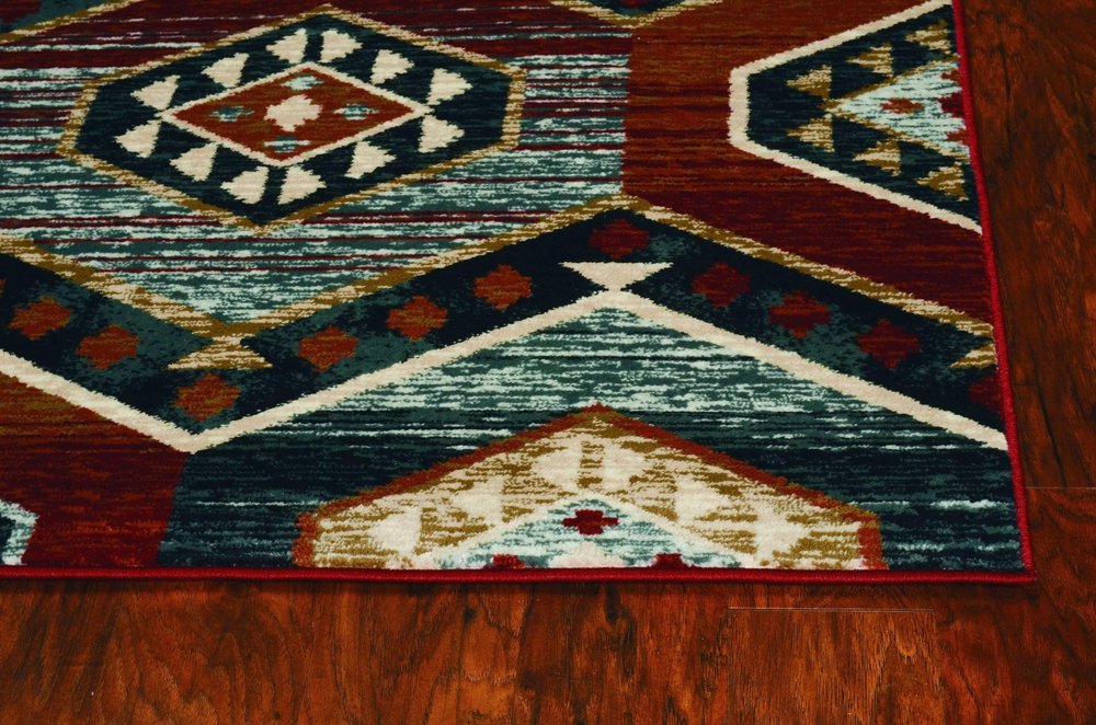 5' X 8' Red And Blue Geometric Area Rug