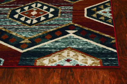 5' X 8' Red And Blue Geometric Area Rug