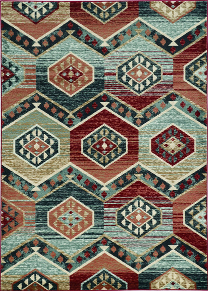 3' X 5' Red And Blue Geometric Area Rug