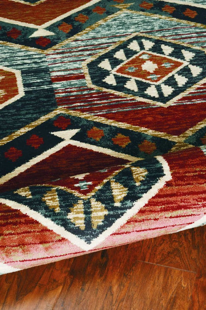 9' X 12' Red Gray And Orange Geometric Area Rug