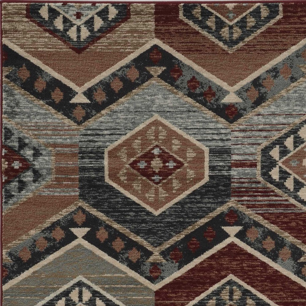 8' X 10' Red Gray And Orange Geometric Area Rug