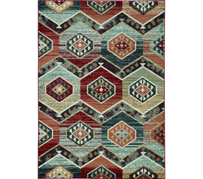 3' X 5' Red And Blue Geometric Area Rug