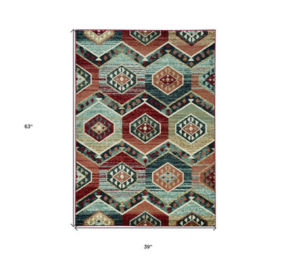8' X 10' Red Gray And Orange Geometric Area Rug