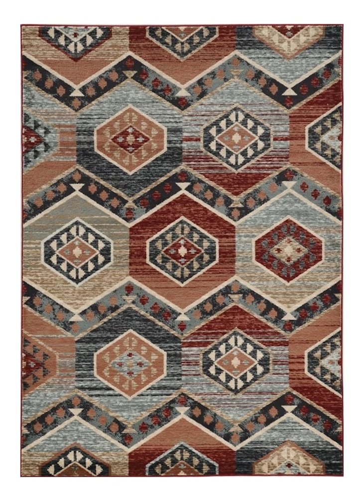 3' X 5' Red And Blue Geometric Area Rug