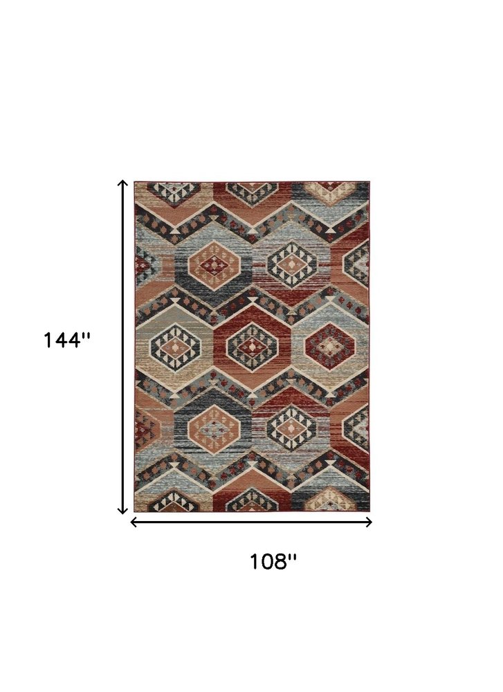 3' X 5' Red And Blue Geometric Area Rug