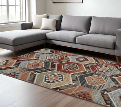 3' X 5' Red And Blue Geometric Area Rug