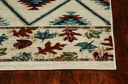 5' X 8' Ivory Blue And Red Southwestern Area Rug