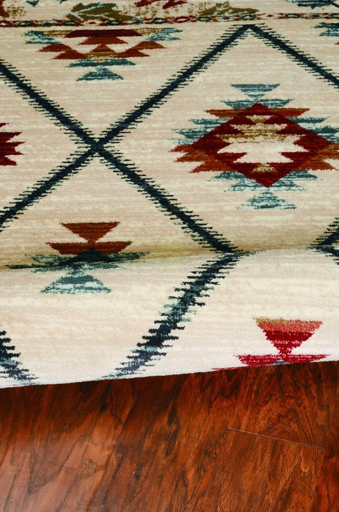 5' X 8' Ivory Blue And Red Southwestern Area Rug