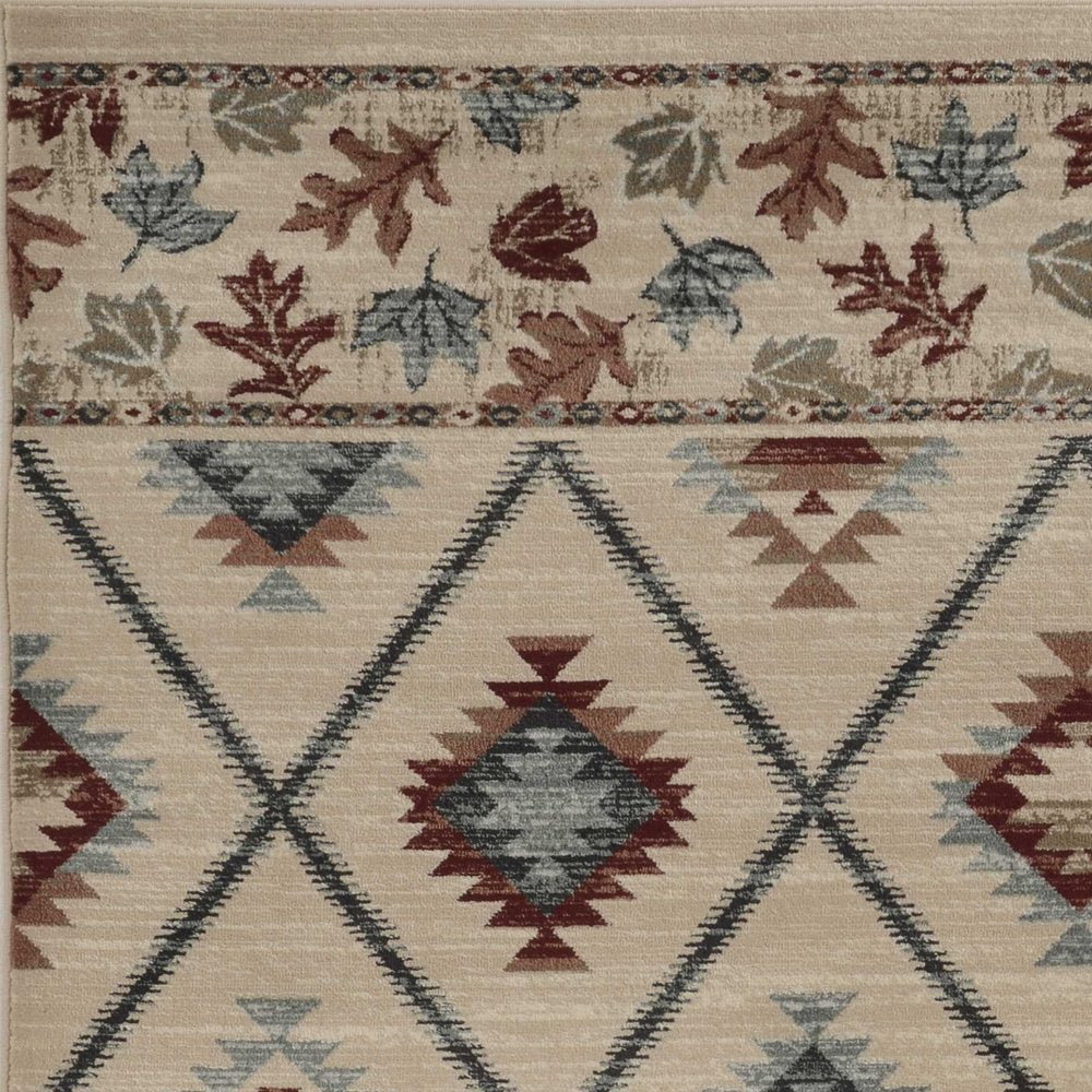 9' X 12' Ivory Red And Gray Southwestern Area Rug