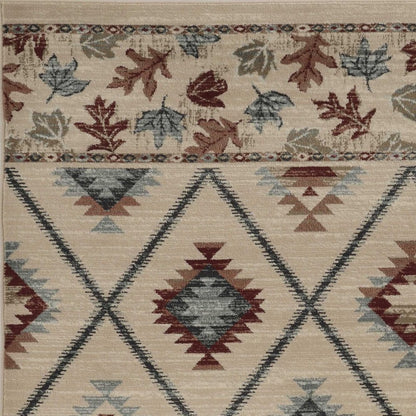 9' X 12' Ivory Red And Gray Southwestern Area Rug