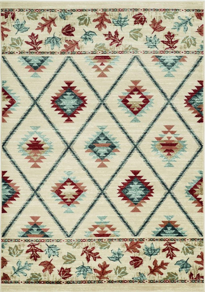 9' X 12' Ivory Red And Gray Southwestern Area Rug